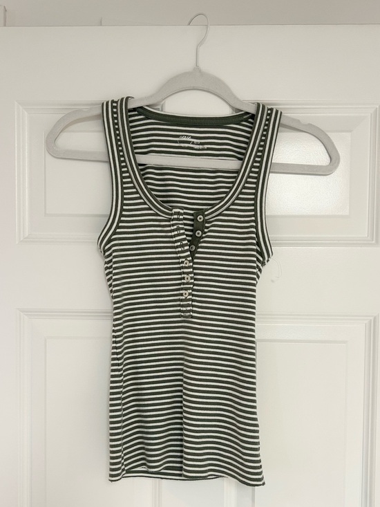 aerie Tops - Aerie Olive Green and White Striped Ribbed Tank